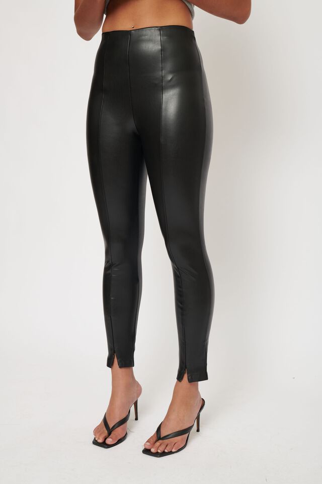 Naomi Front Slit Faux Leather Legging | Dynamite Clothing