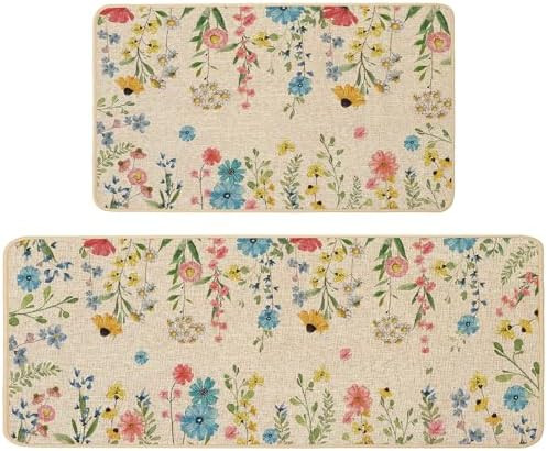 Baccessor Floral Kitchen Rugs Set of 2, Spring Summer Cute Flowers Kitchen Mats for Floor Hallway... | Amazon (US)