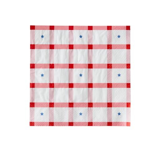 Bonjour Fête Red Gingham 4th of July Large Paper Party Napkins | 3-Ply Napkins for Independence Day, Picnics | Gold Foil | Premium Table Decor | Party Supplies Decorations | Pack of 20, 6.5" Folded | Amazon (US)
