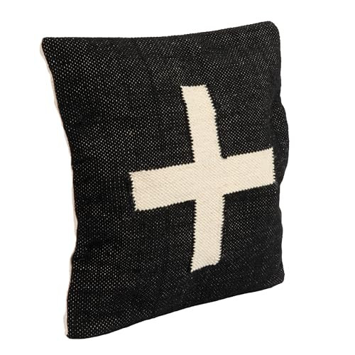 Creative Co-Op, Black and Cream Wool Blend Pillow with Swiss Cross, 20 inches | Amazon (US)