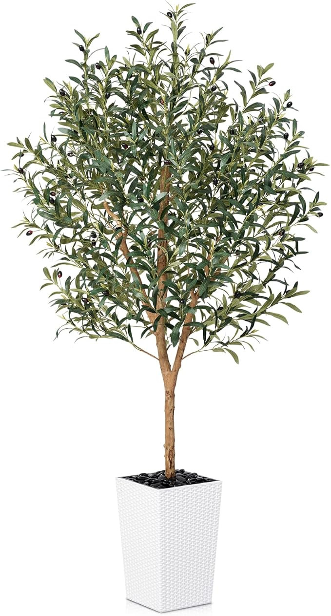 Artificial Olive Tree 6FT, Faux Olive Trees with Real Wood Trunk, UV Resistant Fake Plants in Pla... | Amazon (US)
