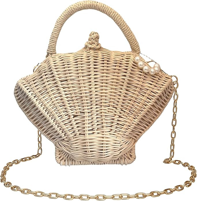 Shell Purse Straw Clutch Purse Woven Shell Shape Shoulder Crossbody Rattan Beachy Seashell Bags B... | Amazon (US)