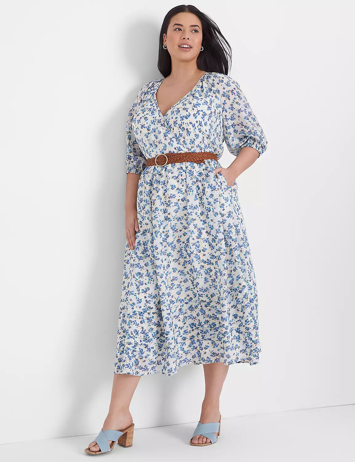 Puff-Sleeve Tuck-Detail Midi Dress | LaneBryant | Lane Bryant (US)