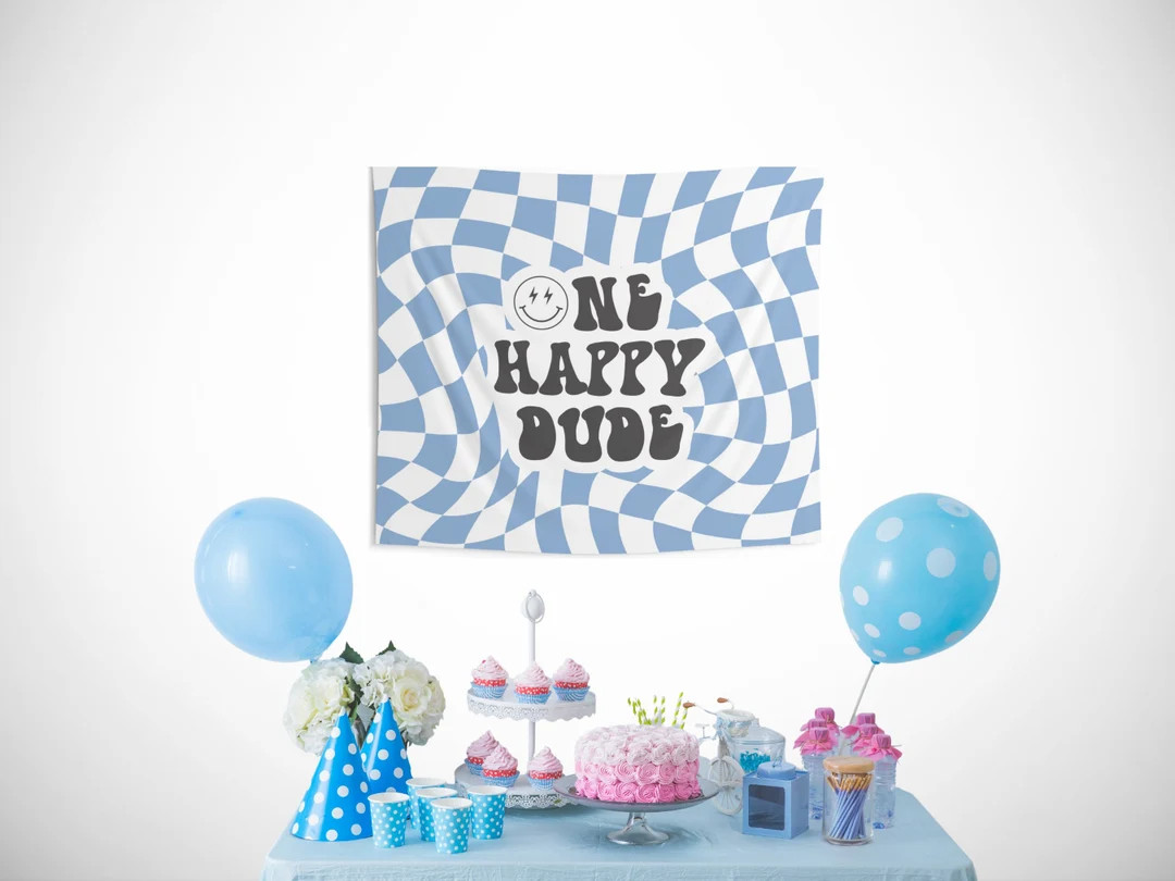 One happy dude backdrop one happy dude blue decor first birthday wall backdrop large space blue c... | Etsy (US)