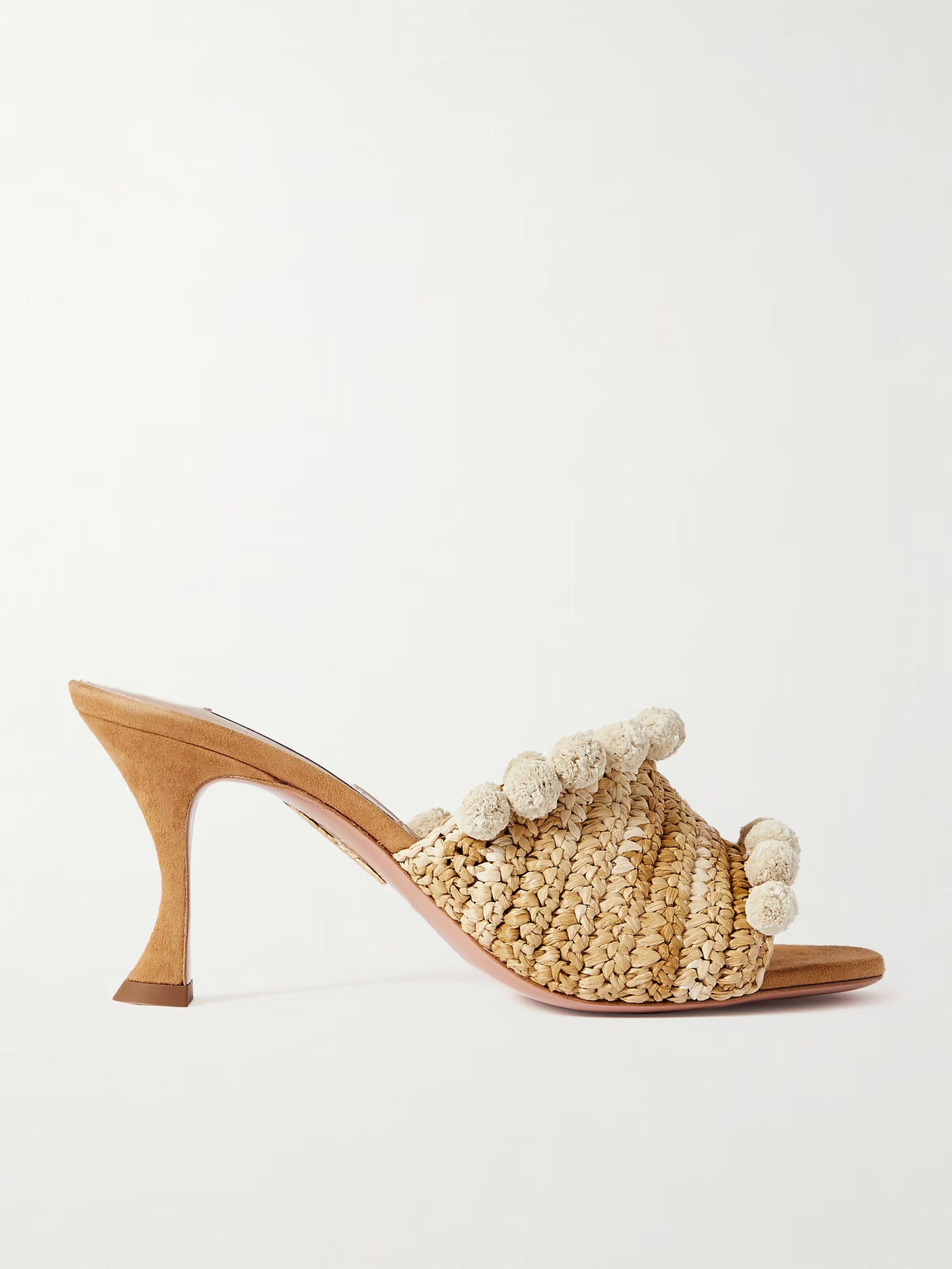 Pompom-embellished woven raffia mules | NET-A-PORTER (UK & EU)