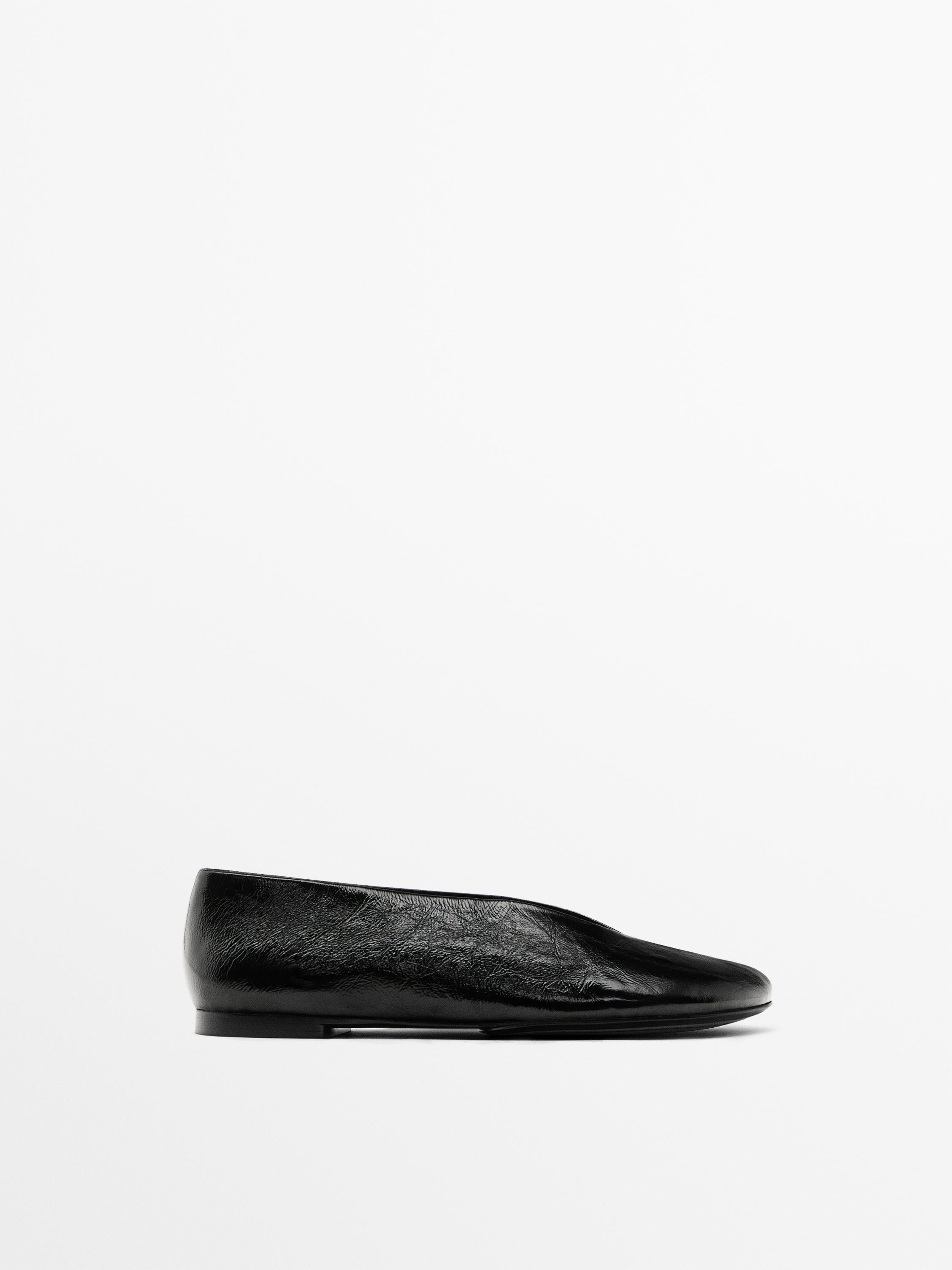 Shiny soft leather ballet flats | Massimo Dutti US