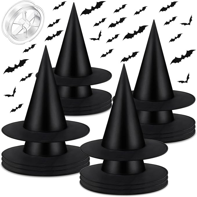 Sumind 16 Pieces Halloween Witch Hats Black Costume Accessories with 24 Pieces 3D Decoration Bats... | Amazon (US)