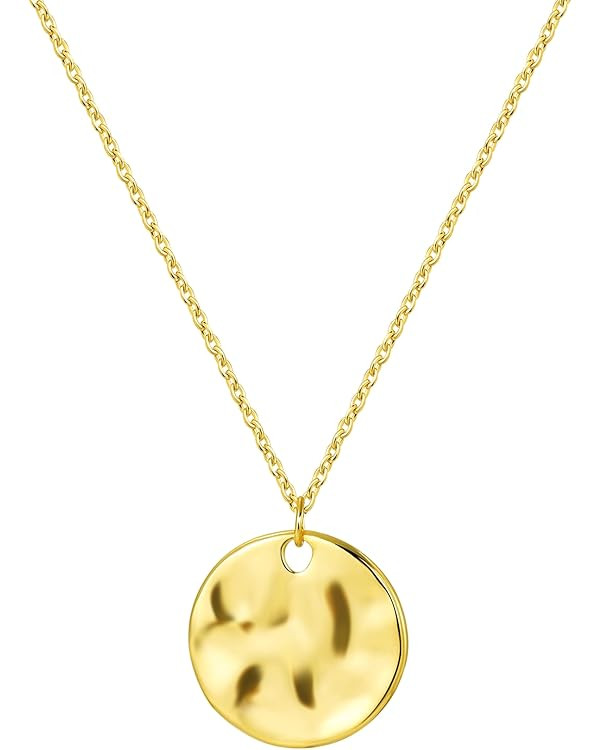 Gold Pendant Necklaces for Women, Gold Plated Pendant Necklace, Fashionable Hammered Pendant Neck... | Amazon (US)