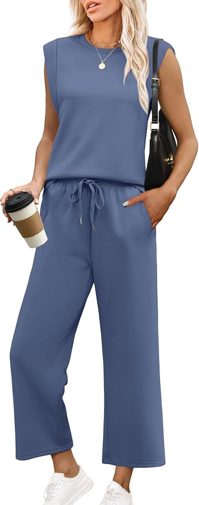SAMPEEL Two Piece Sets for Women Casual Travel Vacation Outfits Summer Wide Leg Crop Pants Lounge... | Amazon (US)