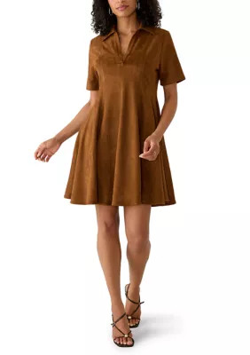 Women's Short Sleeve Faux Suede A-Line Dress | Belk