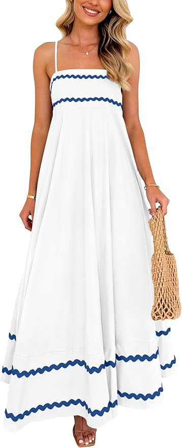 PRETTYGARDEN Women's Summer Spaghetti Strap Boho Maxi Dress | Sleeveless Flowy Sundress, Square N... | Amazon (US)