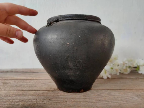 old  clay pot. Wabi sabi Rare black pottery.  Farm house Rustic Decor | Etsy (US)
