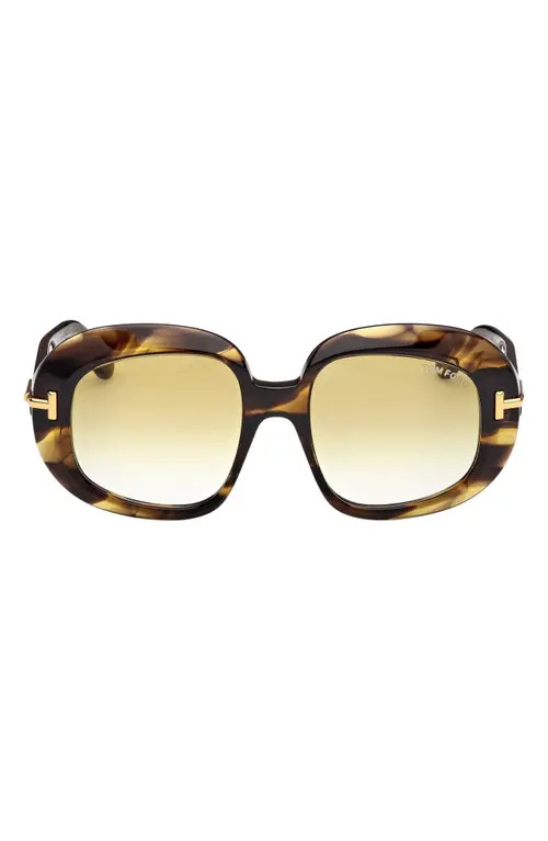 TOM FORD Icon 53mm Gradient Round Sunglasses in Brown Amber /Golden Olive at Nordstrom | Nordstrom
