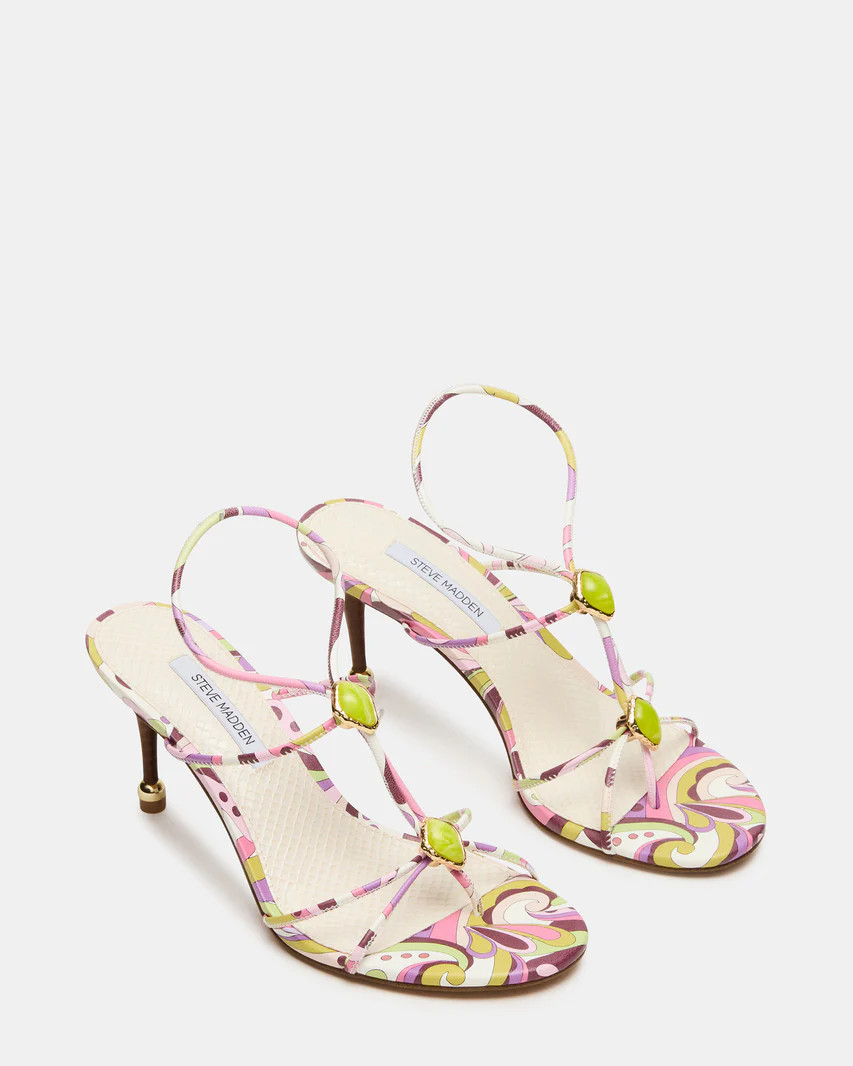 RAMOS Stone Pink Print Strappy Stiletto Women's Heel | Steve Madden (US)