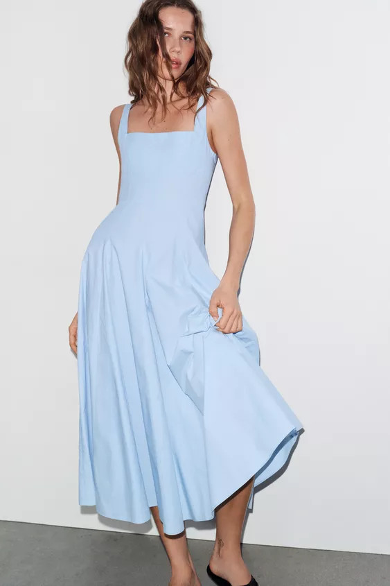 POPLIN GODET DRESS | Zara Canada