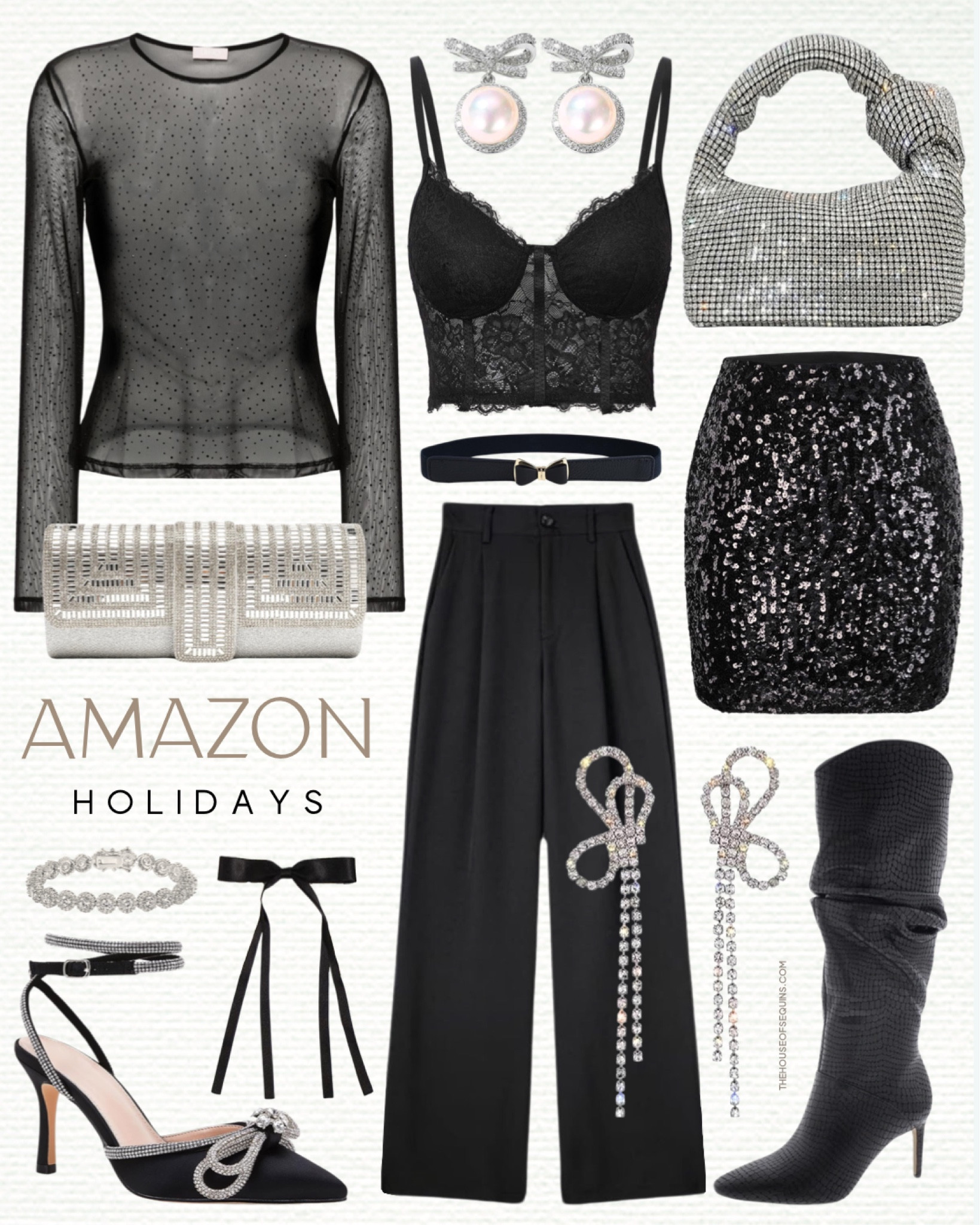 Shop Amazon holiday outfit finds! Holiday party look, mesh glitter top, Rhinestone bag, sequin skirt, lace bralette, New year’s outfit, monochromatic party outfit. 

Follow my shop @thehouseofsequins on the @shop.LTK app to shop this post and get my exclusive app-only content!

#liketkit 
@shop.ltk
https://liketk.it/4pP6n

#LTKstyletip #LTKHoliday #LTKSeasonal