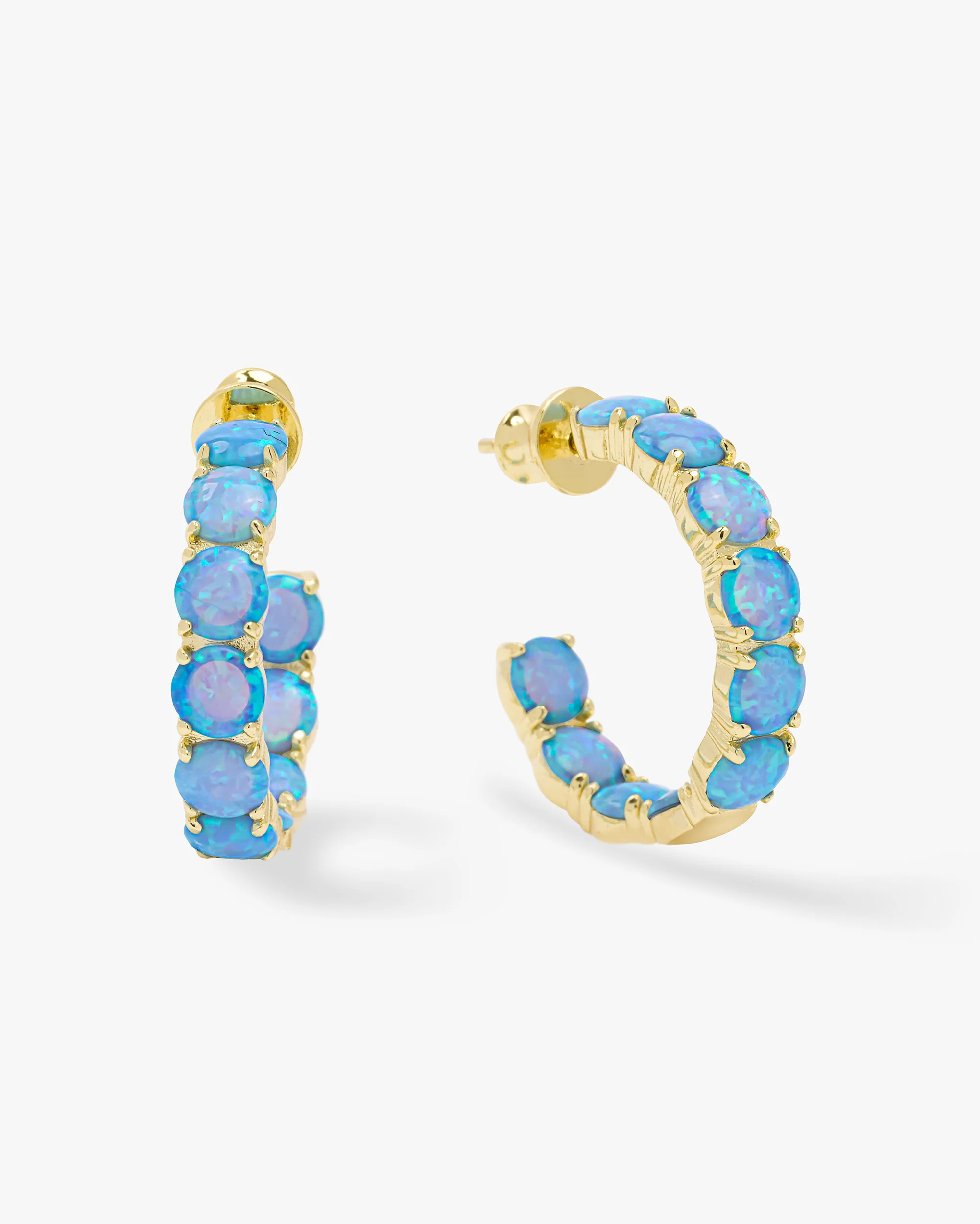"Oh She Fancy" Hoops 1" - Classic Gold Blue Opal | Melinda Maria Jewelry