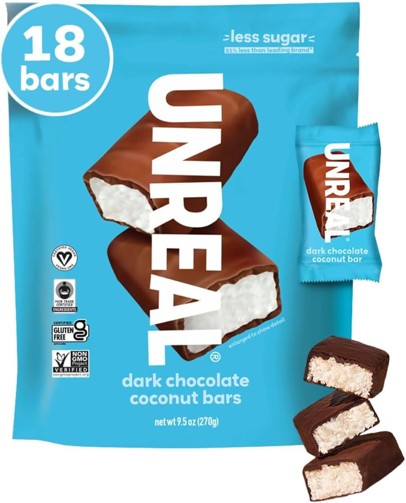 UNREAL Dark Chocolate Coconut Bars (Value Size Bag) | Vegan, 3g Sugar, & 3 Simple Ingredients | N... | Amazon (US)