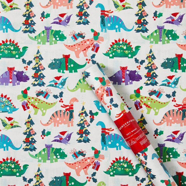 55 sq ft Dinosaurs Gift Wrap White - Wondershop&#8482; | Target