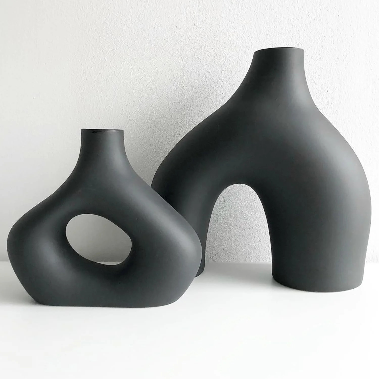 Black Vases Home Decor, Set of 2 Large Black Vase, Black Ceramic Vase, Boho Vase, Decorative Vase... | Walmart (US)