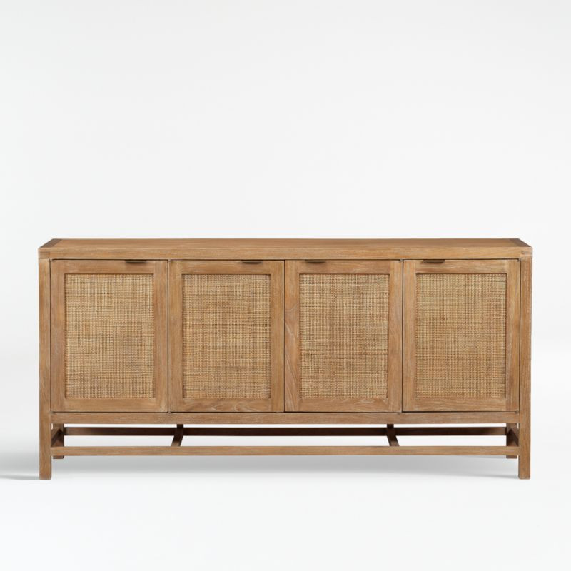 Blake Light Brown with Grey Wash Teak and Rattan 68" Media Console + Reviews | Crate & Barrel | Crate & Barrel