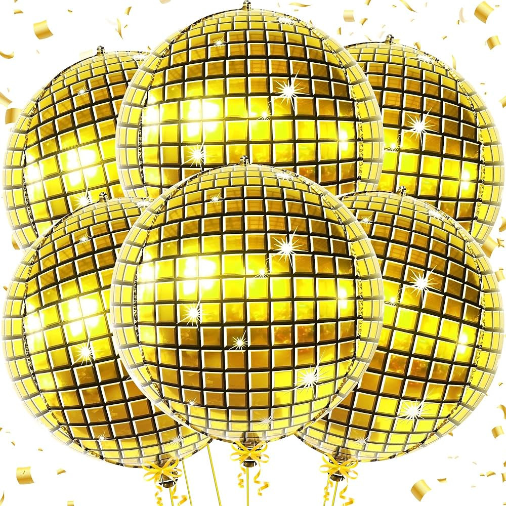 KatchOn, Big Gold Disco Ball Balloons - 22 Inch, Pack of 6, Gold Disco Party Decorations | 4D Gol... | Amazon (US)