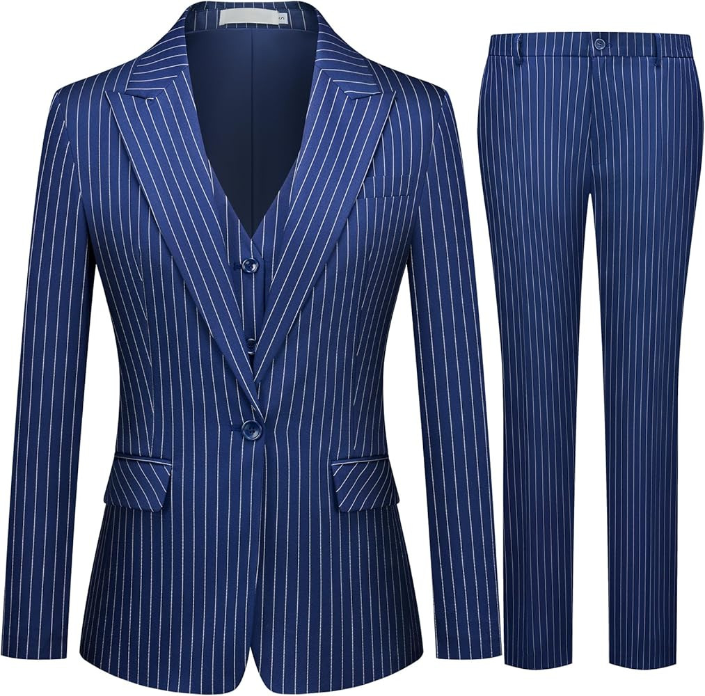 Kelyaa Women's 3 Piece Striped Suit One Button Slim Fit Business Work Professional Blazer Jacket ... | Amazon (US)