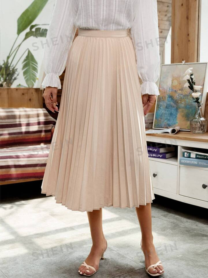 SHEIN Frenchy Solid High Waist Pleated Skirt | SHEIN