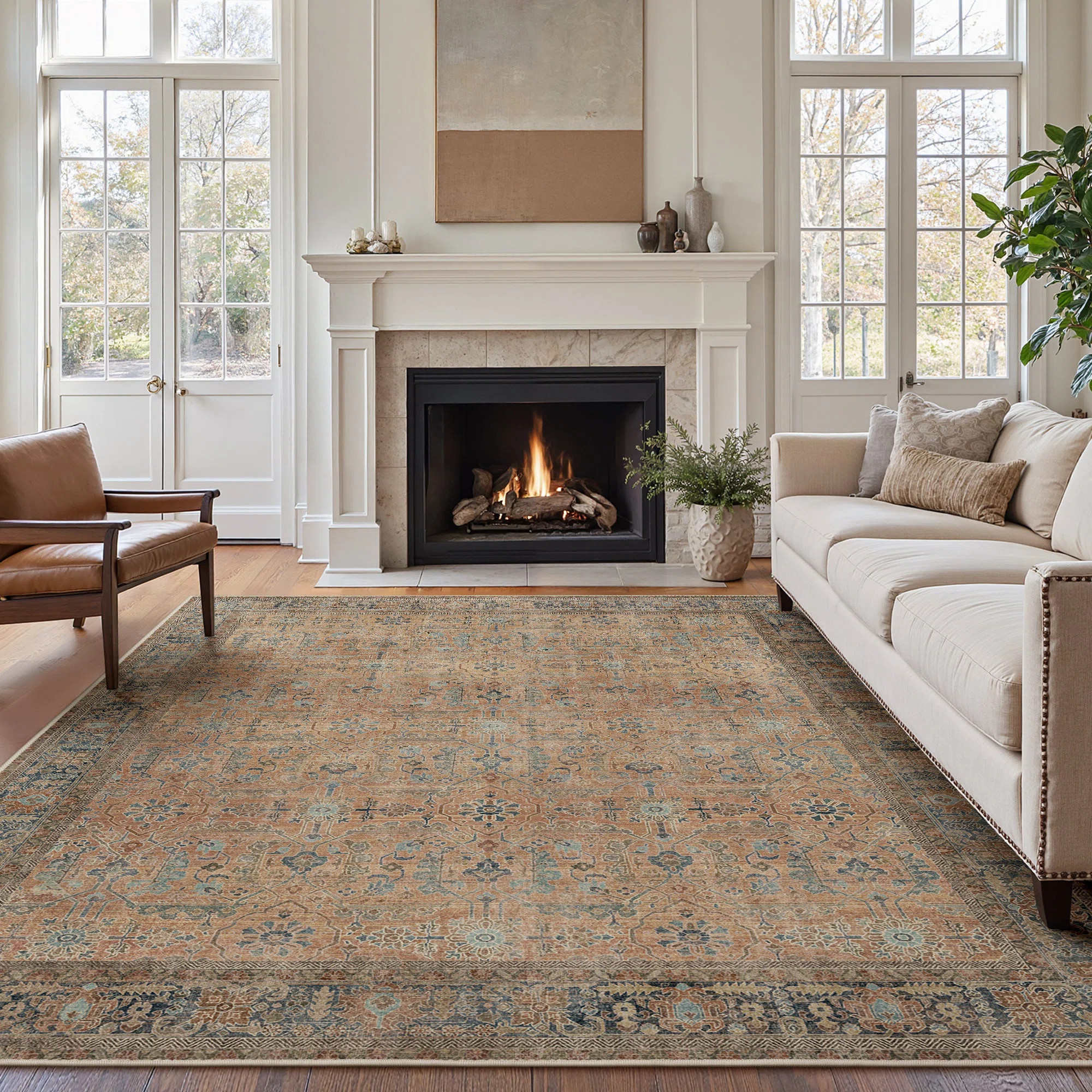 Luftim Oriental Washable Performance Non-Slip Tan / Gray 8'x10' Area Rug | Wayfair North America