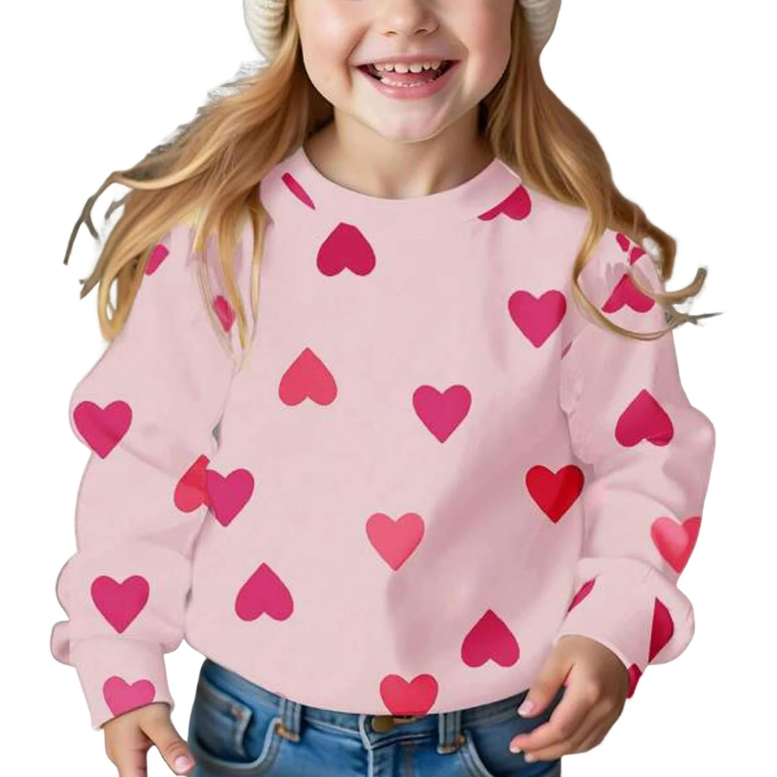 vdgthytj Toddler Girls Valentine's Day Sweatshirt Kids Crewneck Long Sleeve Heart Printed Pullove... | Walmart (US)