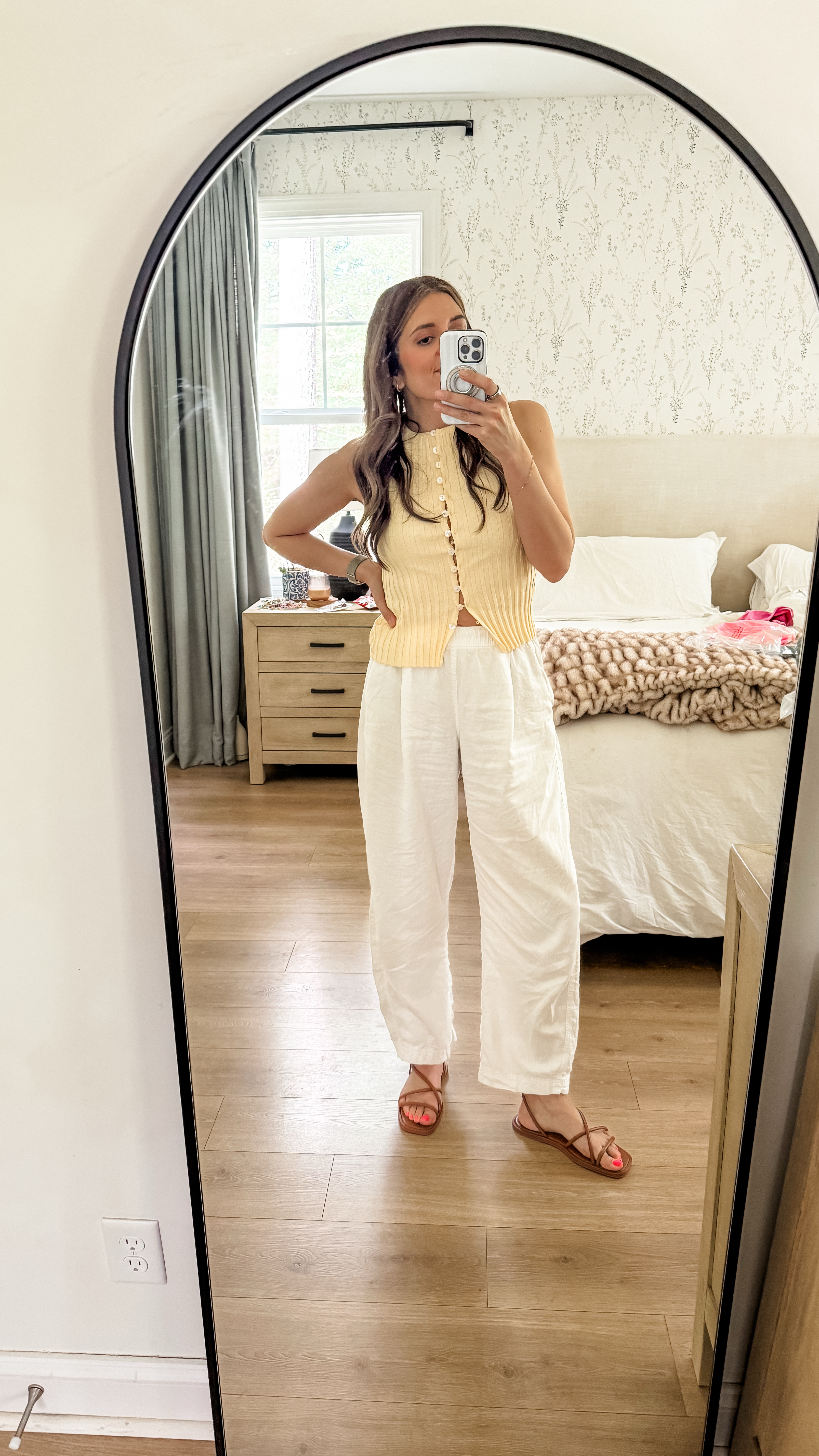 Outfit of the day! Butter yellow top and the best linen pants! Love these barrel leg linen pants from gap! @gap! Size medium top, size small tall pants, sandals tts. 

#LTKSaleAlert #LTKOver40 #LTKFindsUnder50