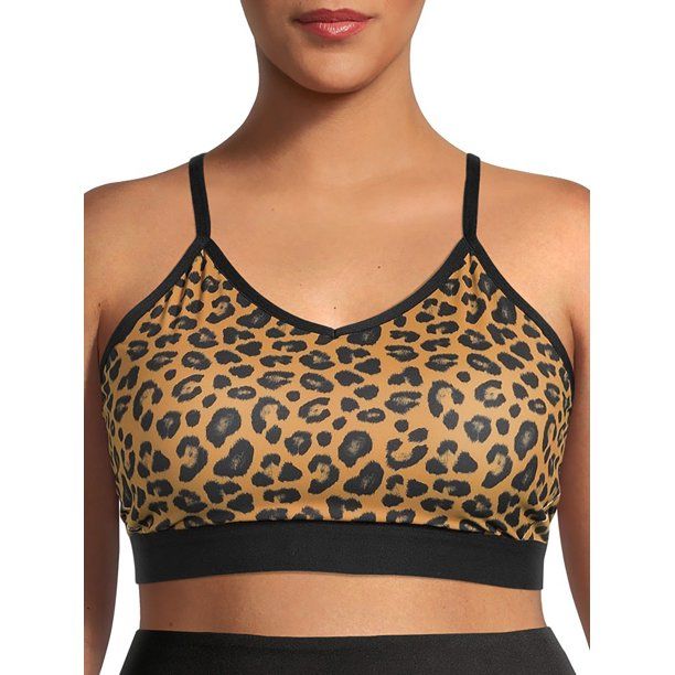 Athletic Works Women's Plus Size V-Neck Racerback Leopard Print Low Impact Sports Bra | Walmart (US)