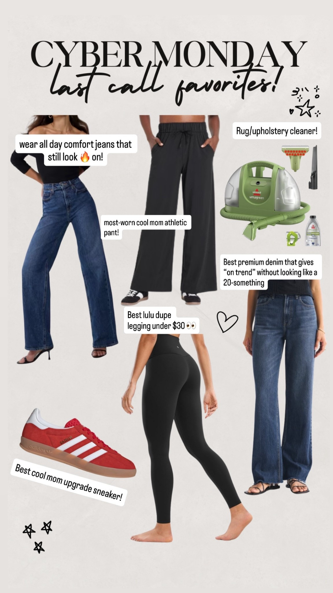 Cyber Monday last chance deals! Best jeans from old navy, favorite Abercrombie jeans, carpet cleaner, red adidas sneaker, CRZ yoga leggings! 

#LTKCyberWeek #LTKOver40 #LTKSaleAlert
