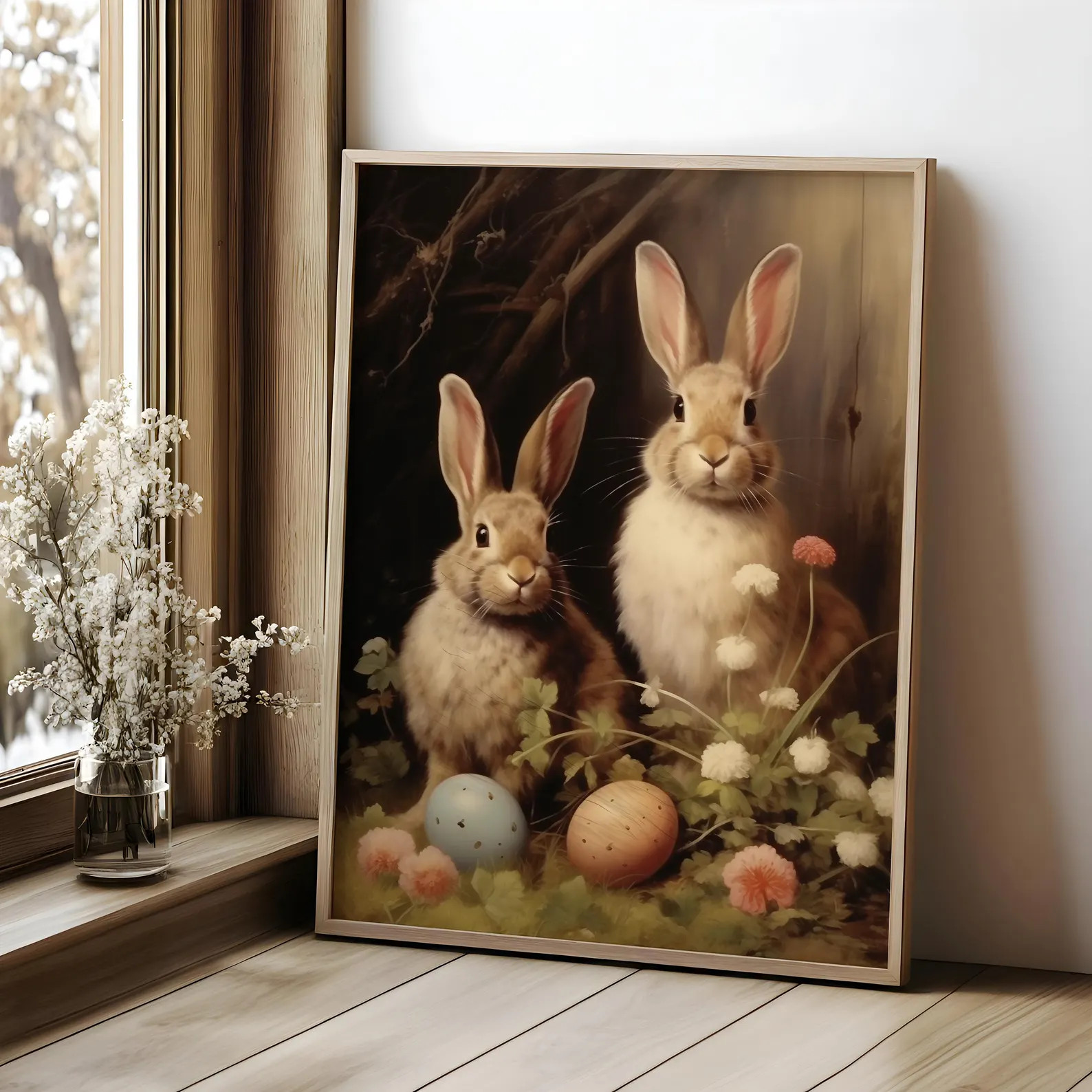Easter Rabbit Painting, Couple Bunny Wall Art Poster, Spring Decor Print Set, Easter Wall Decor, ... | Etsy (US)