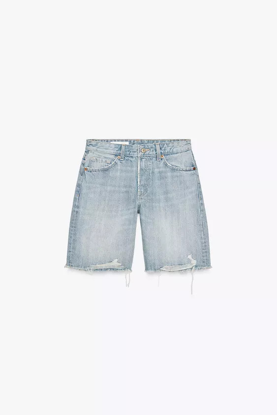 MID-RISE RIPPED TRF DENIM SHORTS | Zara US