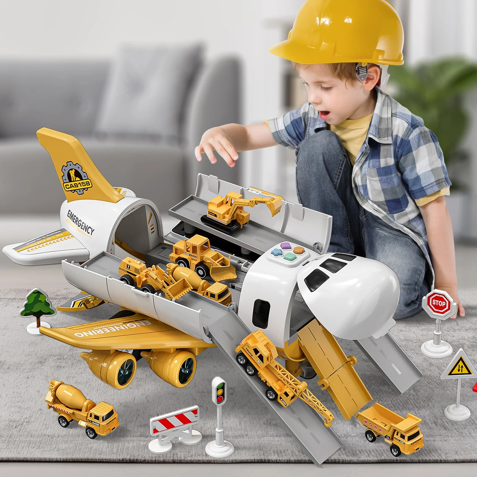 Dinosaur Planet Storage Transport Plane Cargo with 5 Free Wheel Diecast Construction Vehicles, Ki... | Walmart (US)