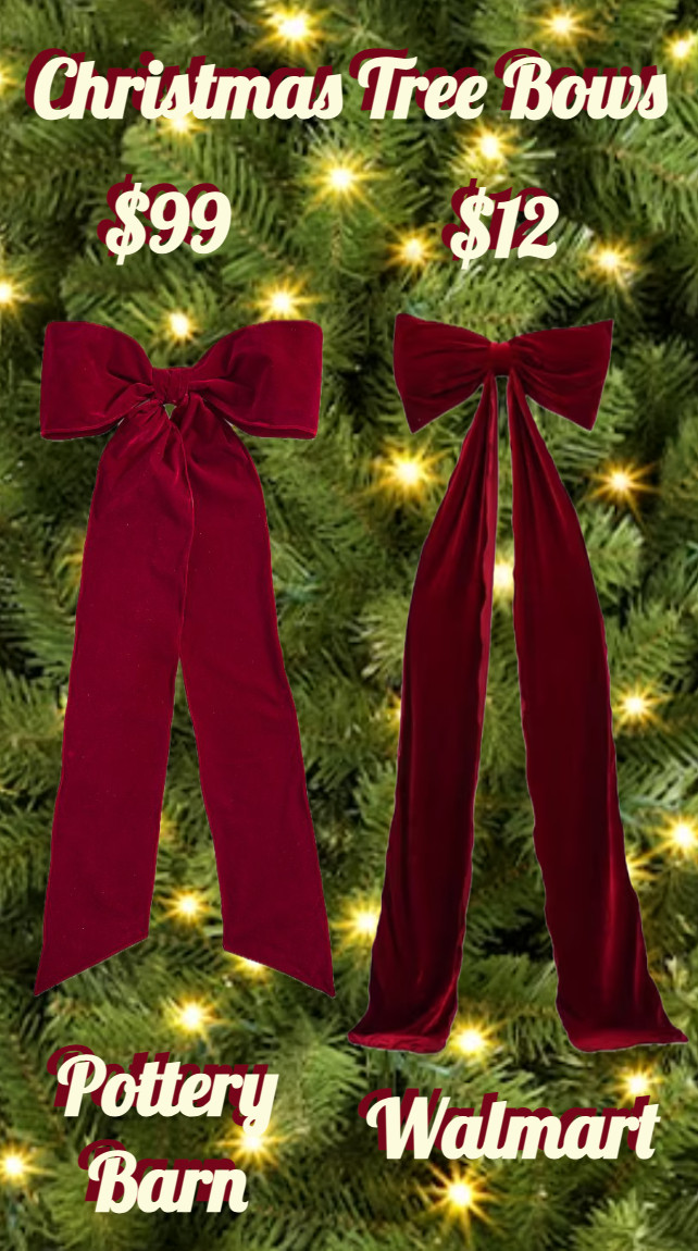 These oversized velvet bows are the most beautiful tree topper! The Walmart version is longer and only $12.58. The Pottery Barn option also comes in cream and is fuller at the top. Both are so pretty!
...............
oversized bow christmas tree topper christmas tree decor christmas decor christmas bows pottery barn dupe anthropologie dupe sell out risk viral christmas decor walmart finds walmart new arrivals satin bow organza bow red bow large bow red bwo bow garland christmas trends viral christmas finds walmart christmas decor pottery barn christmas anthropologie christmas viral christmas tree decor  

 #LTKSeasonal #LTKHome #LTKKids