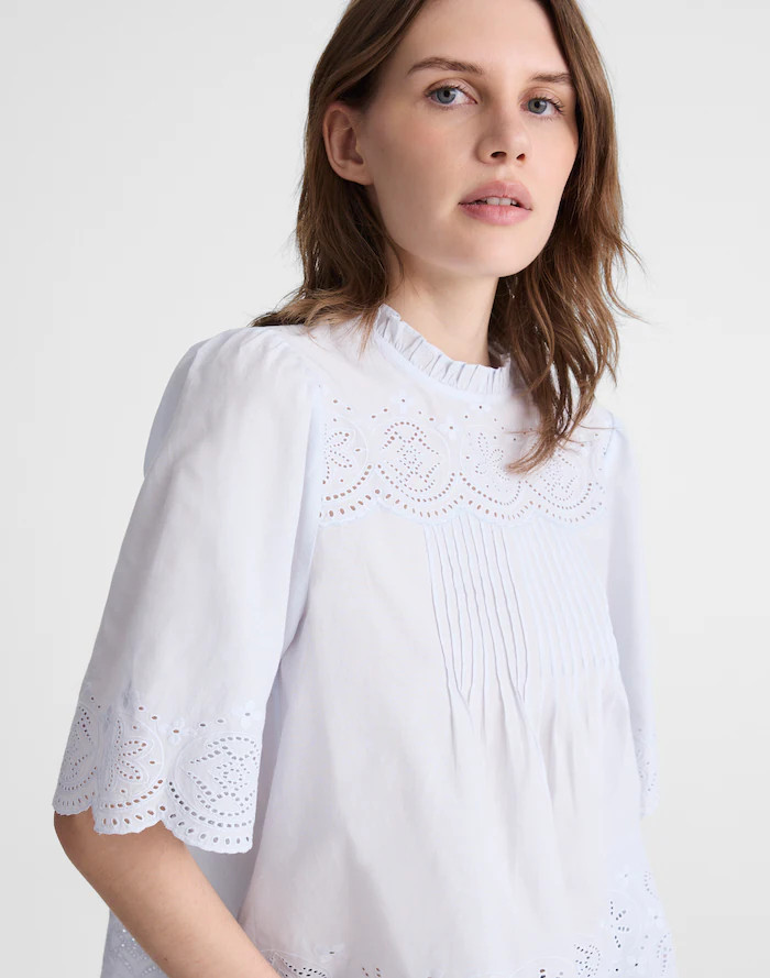 Embroidered Pintuck High-Neck Top | Madewell