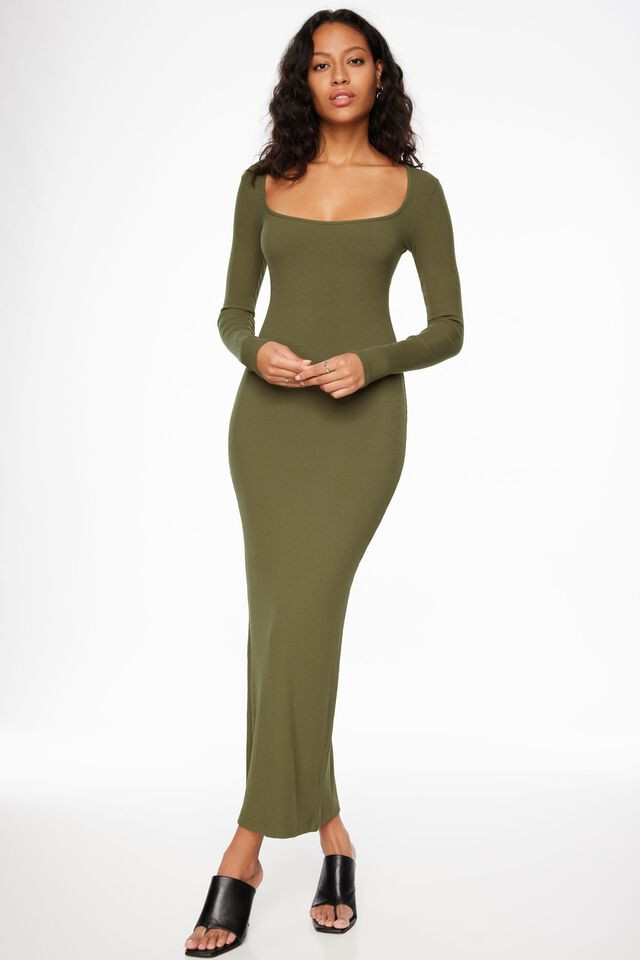 Long Sleeve Ribbed Maxi Dress | Dynamite Clothing