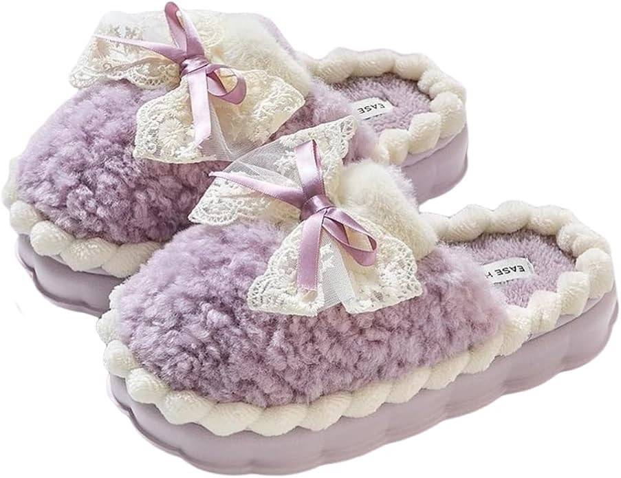 Cute Butterfly Fuzzy Women's Slippers Winter Fluffy Open Toe House Slippers Slip On Plush Bedroom... | Amazon (US)