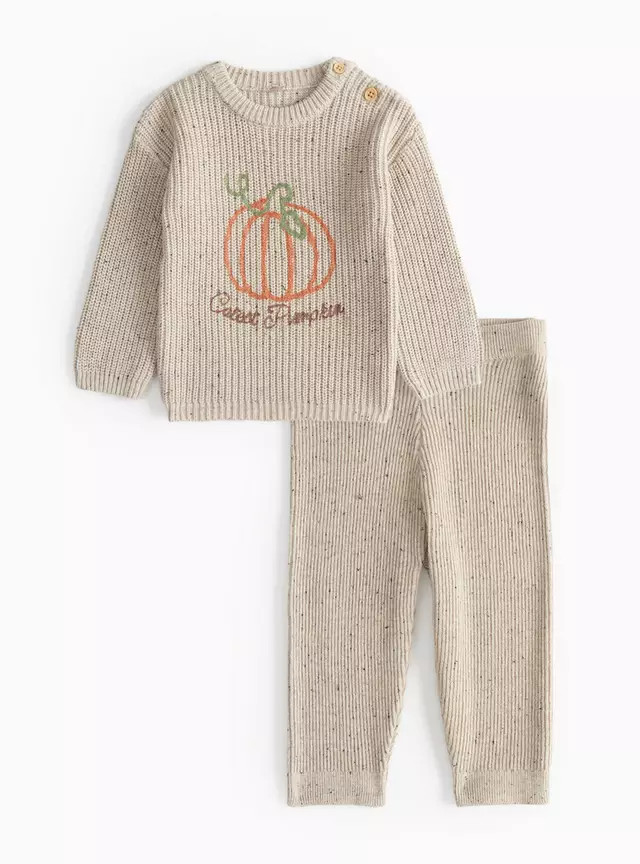 Halloween Pumpkin Slogan Embroidered Knitted Set 9-12 months | Tu Clothing
