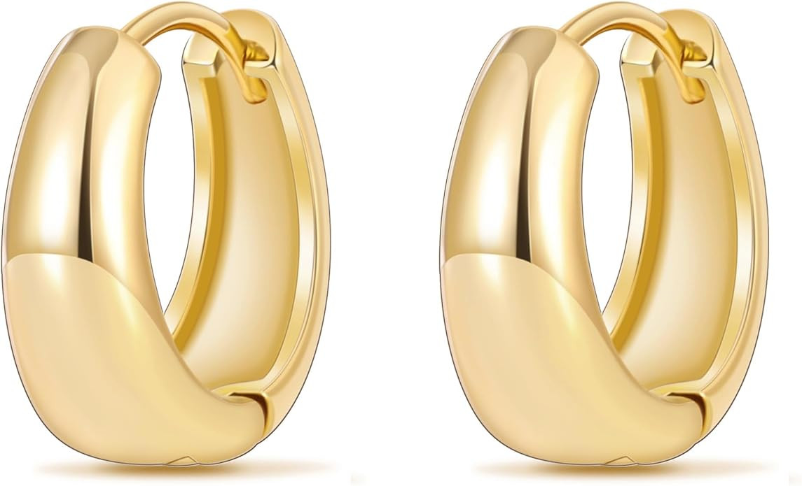 micuco Gold Hoop Earrings for Women, Gold Chunky Hollow Thick Hoops Earrings for Women | Amazon (US)