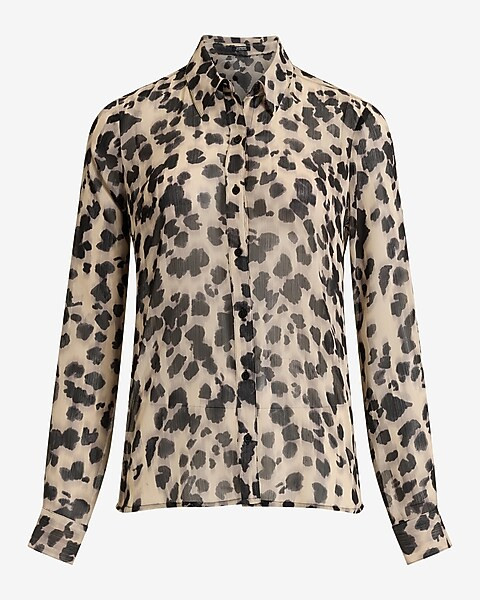 Best Loved Sheer Leopard Crinkle Portofino Shirt | Express