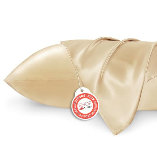 Bedsure King Size Satin Pillowcase Set of 2 - Champagne Gold Silky Pillow Cases for Hair and Skin with Envelope Closure, Similar to Silk Pillow Cases, Gifts for Women Men, 20x36 Inches, 2pcs | Amazon (US)