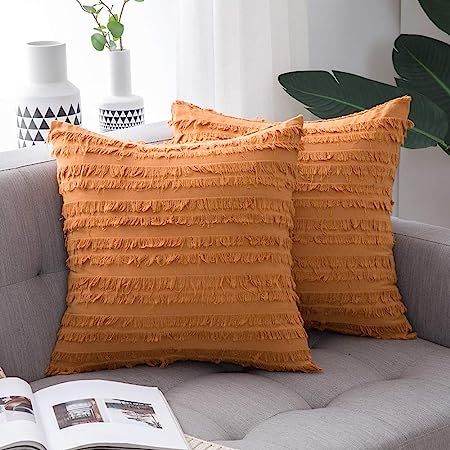MIULEE Set of 2 Fall Decorative Boho Throw Pillow Covers Cotton Linen Striped Jacquard Pattern Cu... | Amazon (US)