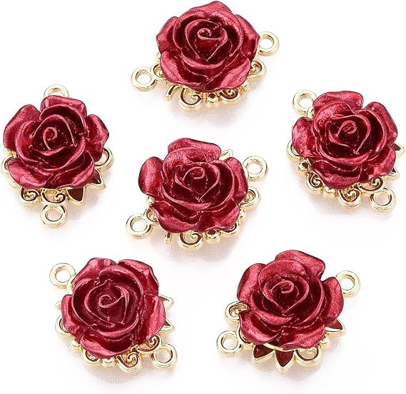 5 peças de elos de liga de flor de rosa vermelha, pingentes para dia dos namorados, conectores f... | Amazon (BR)