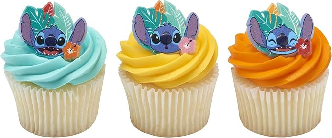 DecoPac Disney's Stitch 'Ohana Cupcake Rings, 24 Lilo & Stitch Cupcake Decorations For Birthday P... | Amazon (US)