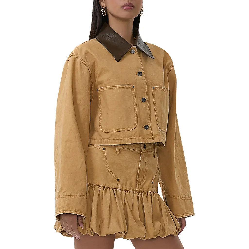 AFRM Wrenley Crop Denim Jacket in Beige Khaki at Nordstrom Rack, Size Medium | Nordstrom Rack