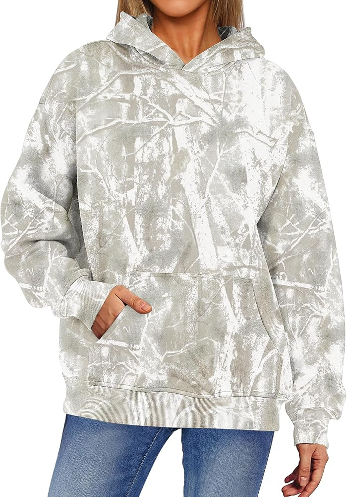 ANRABESS Women Camo Hoodies Long Sleeve Maple Leaf Print Fleece Oversized Casual Pullover Sweatsh... | Amazon (US)
