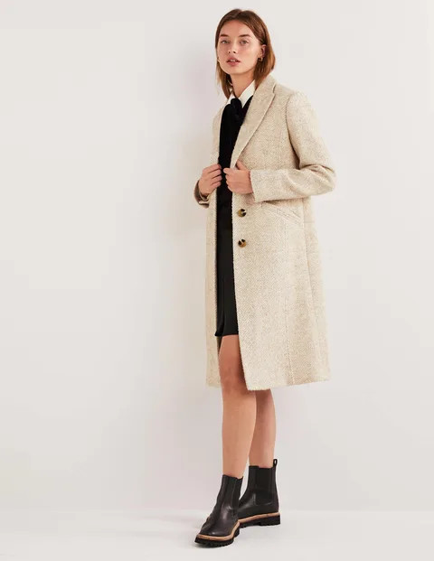 Wool Blend Fitted Crombie Coat - Lurex Herringbone | Boden US | Boden (US)